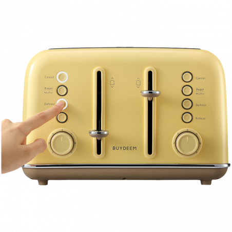 Тостер за хляб BUYDEEM DT640E, 1800W, 4 слота, 7 автоматични програми, 7 степени на препичане, LED индикатори, Тави за трохички, Високо изскачане, Жълт