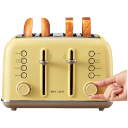 Тостер за хляб BUYDEEM DT640E, 1800W, 4 слота, 7 автоматични програми, 7 степени на препичане, LED индикатори, Тави за трохички, Високо изскачане, Жълт