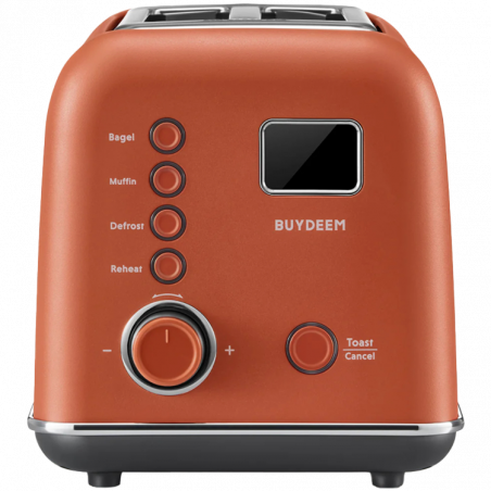 Тостер за хляб BUYDEEM DT730E, 900W, 2 слота, 9 автоматични програми, 9 степени на препичане, Иноксов корпус, LCD дисплей, LED индикатори, Самоцентриране, Таймер, Оранжев