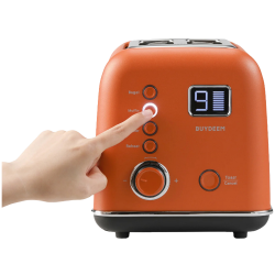 Тостер за хляб BUYDEEM DT730E, 900W, 2 слота, 9 автоматични програми, 9 степени на препичане, Иноксов корпус, LCD дисплей, LED индикатори, Самоцентриране, Таймер, Оранжев