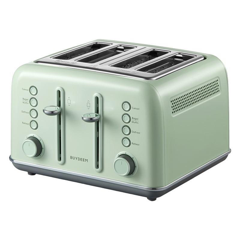 Тостер за хляб BUYDEEM DT640E, 1800W, 4 слота, 7 автоматични програми, 7 степени на препичане, LED индикатори, Тави за трохички, Високо изскачане, Зелен