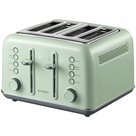 Тостер за хляб BUYDEEM DT640E, 1800W, 4 слота, 7 автоматични програми, 7 степени на препичане, LED индикатори, Тави за трохички, Високо изскачане, Зелен