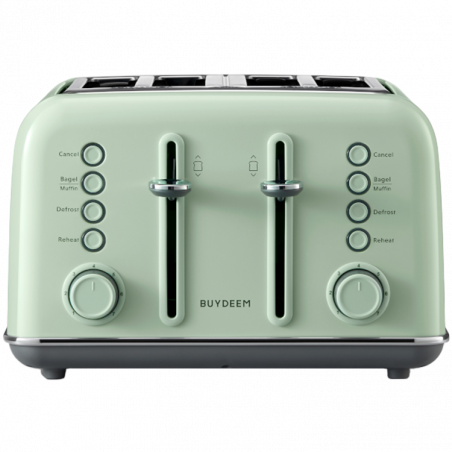 Тостер за хляб BUYDEEM DT640E, 1800W, 4 слота, 7 автоматични програми, 7 степени на препичане, LED индикатори, Тави за трохички, Високо изскачане, Зелен