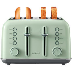 Тостер за хляб BUYDEEM DT640E, 1800W, 4 слота, 7 автоматични програми, 7 степени на препичане, LED индикатори, Тави за трохички, Високо изскачане, Зелен