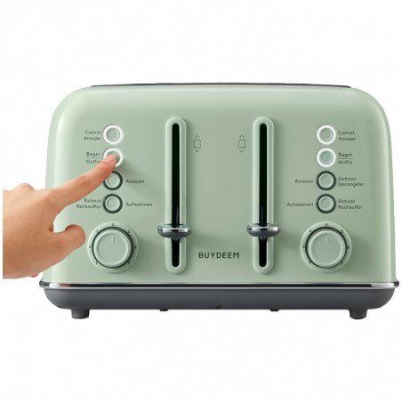 Тостер за хляб BUYDEEM DT640E, 1800W, 4 слота, 7 автоматични програми, 7 степени на препичане, LED индикатори, Тави за трохички, Високо изскачане, Зелен