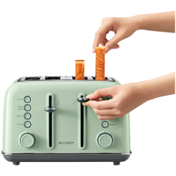 Тостер за хляб BUYDEEM DT640E, 1800W, 4 слота, 7 автоматични програми, 7 степени на препичане, LED индикатори, Тави за трохички, Високо изскачане, Зелен