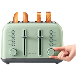 Тостер за хляб BUYDEEM DT640E, 1800W, 4 слота, 7 автоматични програми, 7 степени на препичане, LED индикатори, Тави за трохички, Високо изскачане, Зелен