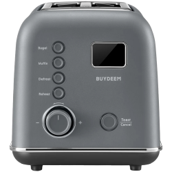Тостер за хляб BUYDEEM DT730E, 900W, 2 слота, 9 автоматични програми, 9 степени на препичане, Иноксов корпус, LCD дисплей, LED индикатори, Самоцентриране, Таймер, Сив