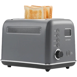 Тостер за хляб BUYDEEM DT730E, 900W, 2 слота, 9 автоматични програми, 9 степени на препичане, Иноксов корпус, LCD дисплей, LED индикатори, Самоцентриране, Таймер, Сив