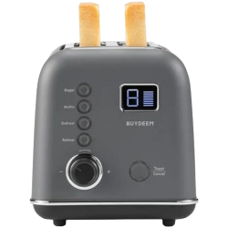 Тостер за хляб BUYDEEM DT730E, 900W, 2 слота, 9 автоматични програми, 9 степени на препичане, Иноксов корпус, LCD дисплей, LED индикатори, Самоцентриране, Таймер, Сив