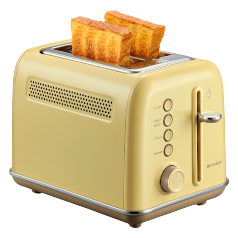 Тостер за хляб BUYDEEM DT620E, 900W, 2 слота, 7 автоматични програми и нива на препичане, LED индикатори, Тавичка за трохи, Жълт