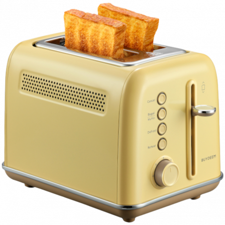 Тостер за хляб BUYDEEM DT620E, 900W, 2 слота, 7 автоматични програми и нива на препичане, LED индикатори, Тавичка за трохи, Жълт