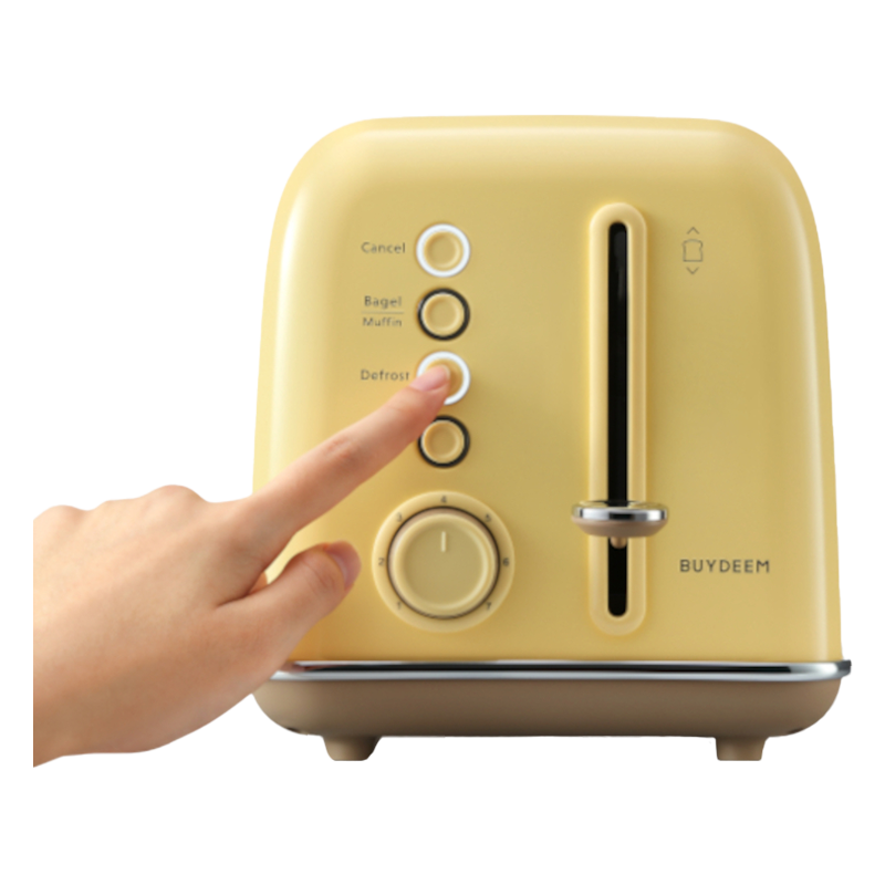 Тостер за хляб BUYDEEM DT620E, 900W, 2 слота, 7 автоматични програми и нива на препичане, LED индикатори, Тавичка за трохи, Жълт
