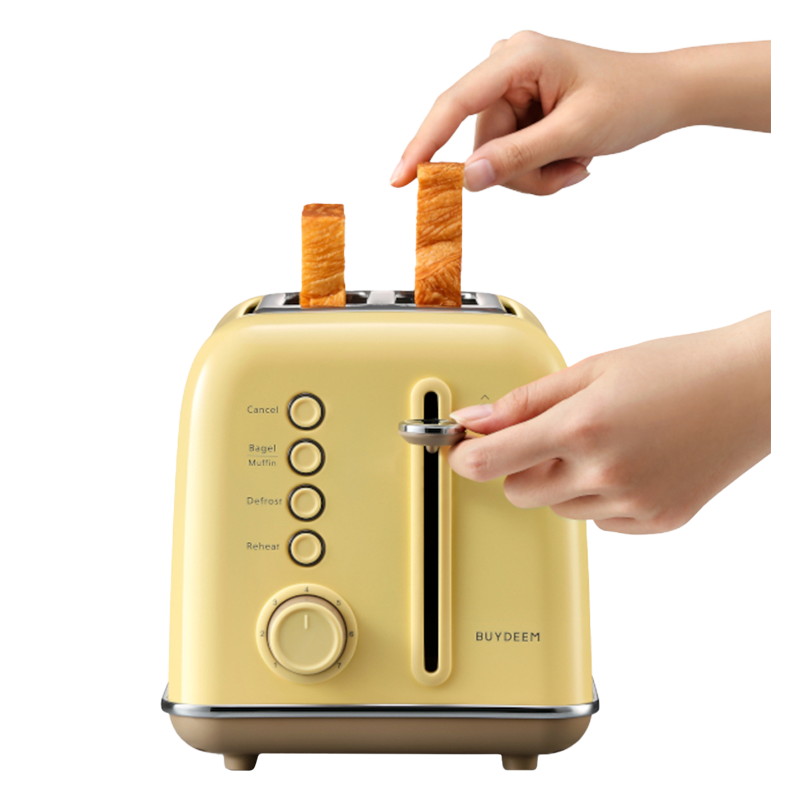 Тостер за хляб BUYDEEM DT620E, 900W, 2 слота, 7 автоматични програми и нива на препичане, LED индикатори, Тавичка за трохи, Жълт
