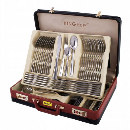 Комплект прибори за хранене Kinghoff KH 3509, 72 части, За 12 човека, Куфар, Неръждаема стомана, Сребрист
