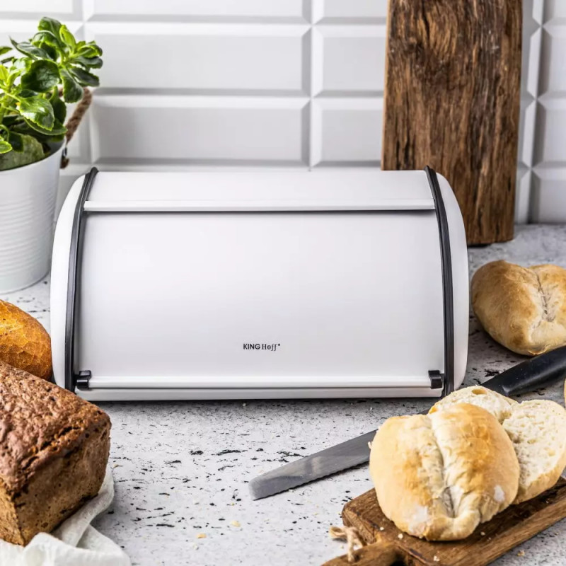 Кутия за хляб Kinghoff KH 1864, 44 см, Плавно отваряне и затваряне, Стомана, Бял