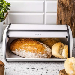 Кутия за хляб Kinghoff KH 1864, 44 см, Плавно отваряне и затваряне, Стомана, Бял