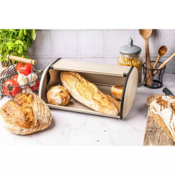 Кутия за хляб Kinghoff KH 1754, 36 см, Плавно отваряне и затваряне, Стомана, Бежов