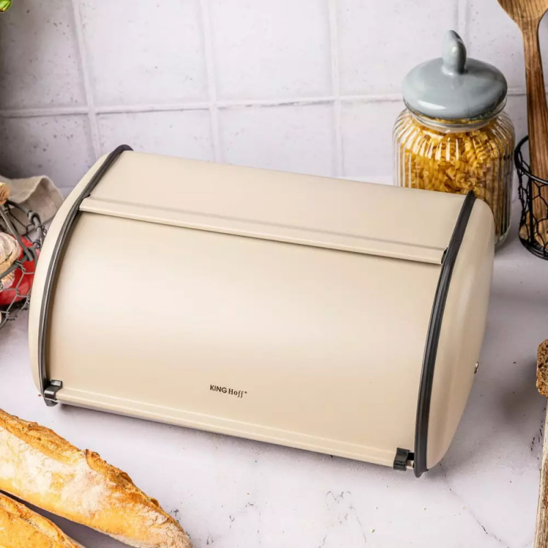 Кутия за хляб Kinghoff KH 1754, 36 см, Плавно отваряне и затваряне, Стомана, Бежов