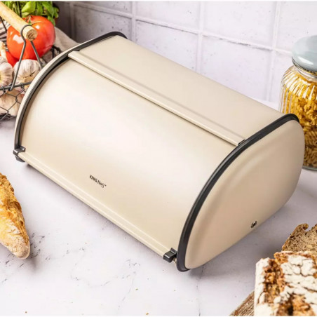 Кутия за хляб Kinghoff KH 1754, 36 см, Плавно отваряне и затваряне, Стомана, Бежов