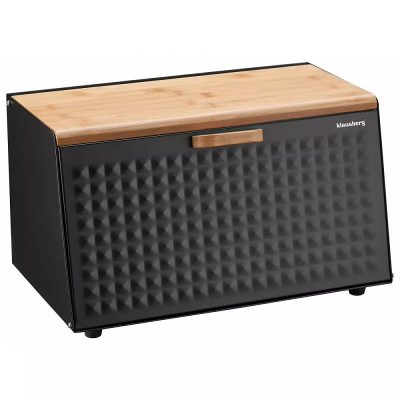 Кутия за хляб Klausberg KB 7467, 35.5 см, Стомана, Бамбук, Горен и преден капак, Черен