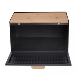 Кутия за хляб Klausberg KB 7467, 35.5 см, Стомана, Бамбук, Горен и преден капак, Черен
