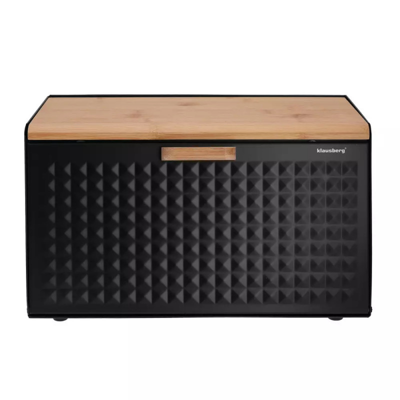 Кутия за хляб Klausberg KB 7467, 35.5 см, Стомана, Бамбук, Горен и преден капак, Черен