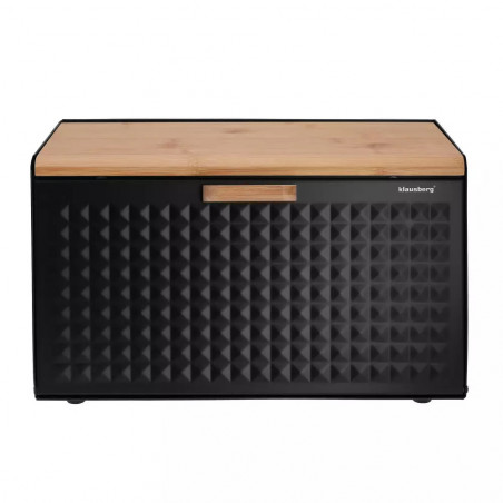 Кутия за хляб Klausberg KB 7467, 35.5 см, Стомана, Бамбук, Горен и преден капак, Черен