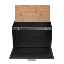 Кутия за хляб Klausberg KB 7467, 35.5 см, Стомана, Бамбук, Горен и преден капак, Черен