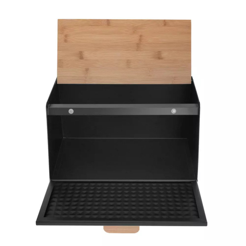 Кутия за хляб Klausberg KB 7467, 35.5 см, Стомана, Бамбук, Горен и преден капак, Черен