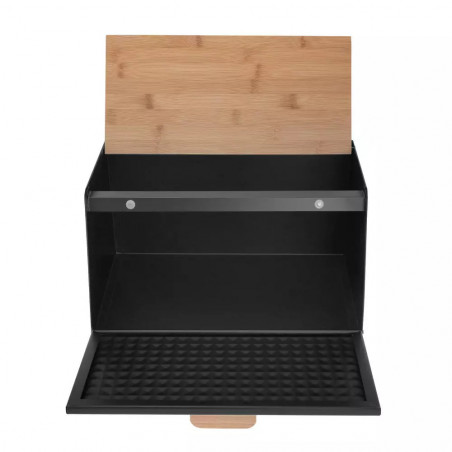 Кутия за хляб Klausberg KB 7467, 35.5 см, Стомана, Бамбук, Горен и преден капак, Черен