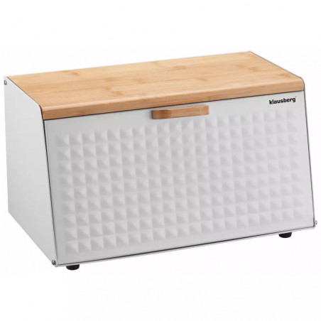 Кутия за хляб Klausberg KB 7468, 35.5 см, Стомана, Бамбук, Горен и преден капак, Бял