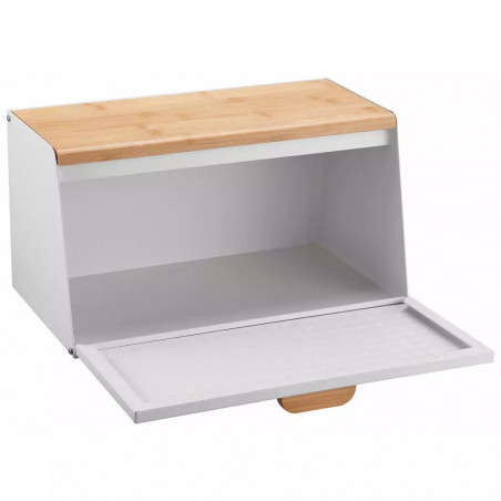 Кутия за хляб Klausberg KB 7468, 35.5 см, Стомана, Бамбук, Горен и преден капак, Бял