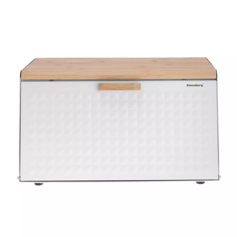 Кутия за хляб Klausberg KB 7468, 35.5 см, Стомана, Бамбук, Горен и преден капак, Бял