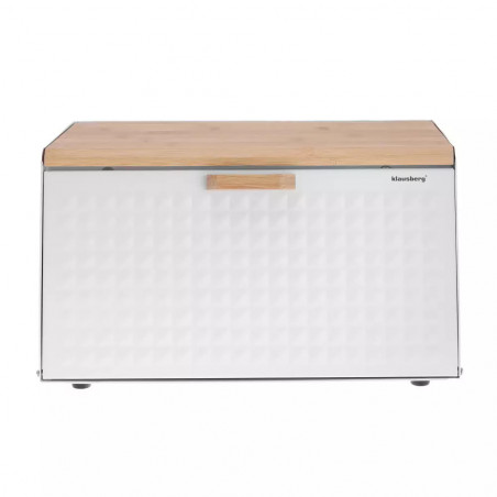 Кутия за хляб Klausberg KB 7468, 35.5 см, Стомана, Бамбук, Горен и преден капак, Бял