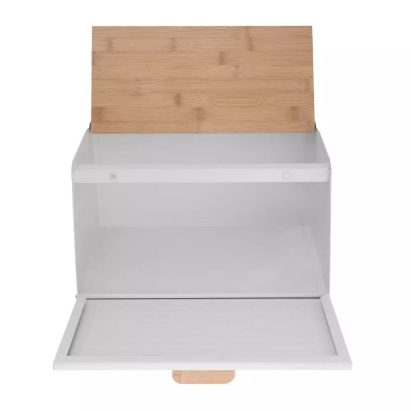 Кутия за хляб Klausberg KB 7468, 35.5 см, Стомана, Бамбук, Горен и преден капак, Бял