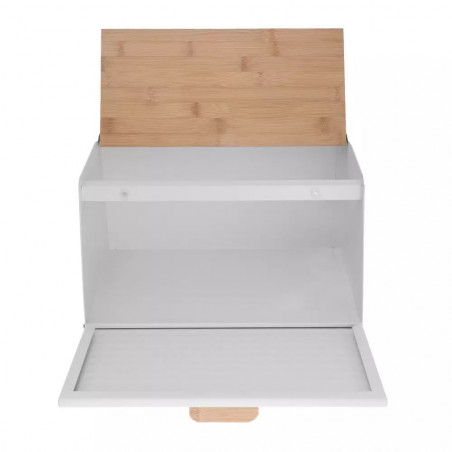 Кутия за хляб Klausberg KB 7468, 35.5 см, Стомана, Бамбук, Горен и преден капак, Бял