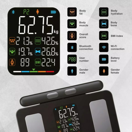 Кантар - анализатор Klausberg KB 7856, До 180 кг, Bluetooth, Android/iOS, LCD дисплей, 14 телесни стойности, Черен