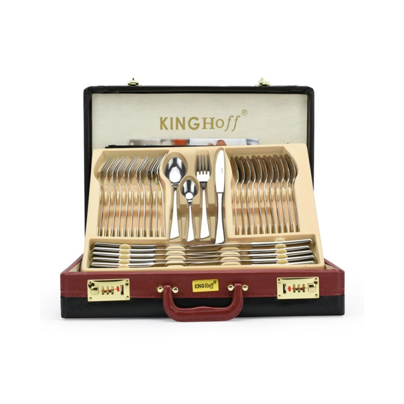 Комплект прибори за хранене Kinghoff KH 3520, 72 части, За 12 човека, Куфар, Неръждаема стомана, Сребрист