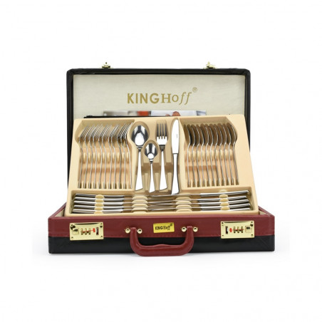 Комплект прибори за хранене Kinghoff KH 3520, 72 части, За 12 човека, Куфар, Неръждаема стомана, Сребрист