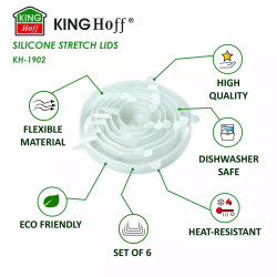 Комплект 6 бр. силиконови капаци Kinghoff KH 1902, -40 до 230°C, Плътно и херметично прилепване, Многократна употреба, Универсални, Прозрачен