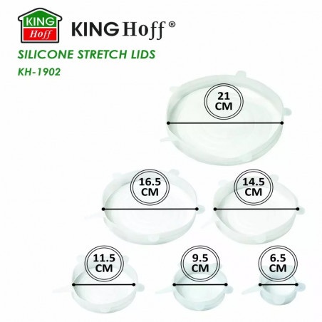 Комплект 6 бр. силиконови капаци Kinghoff KH 1902, -40 до 230°C, Плътно и херметично прилепване, Многократна употреба, Универсални, Прозрачен