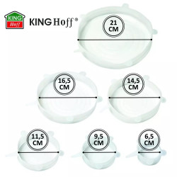 Комплект 6 бр. силиконови капаци Kinghoff KH 1902, -40 до 230°C, Плътно и херметично прилепване, Многократна употреба, Универсални, Прозрачен