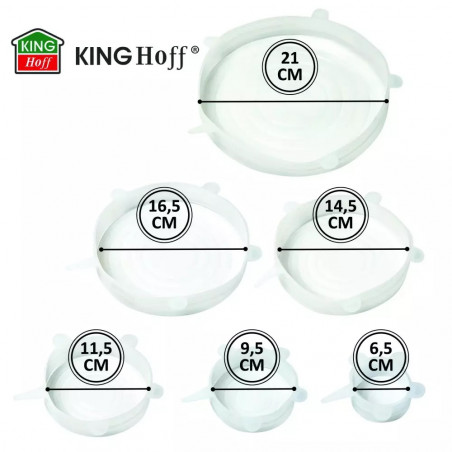 Комплект 6 бр. силиконови капаци Kinghoff KH 1902, -40 до 230°C, Плътно и херметично прилепване, Многократна употреба, Универсални, Прозрачен