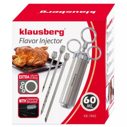 Спринцовка за мариноване на месо Klausberg KB 7842, 60 мл, 3 игли, Неръждаема стомана, Без BPA, Сребрист