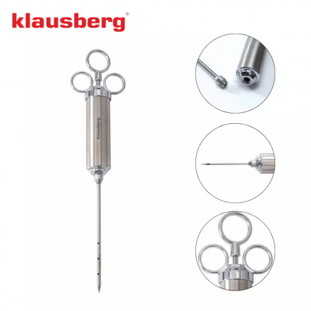 Спринцовка за мариноване на месо Klausberg KB 7842, 60 мл, 3 игли, Неръждаема стомана, Без BPA, Сребрист