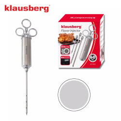 Спринцовка за мариноване на месо Klausberg KB 7842, 60 мл, 3 игли, Неръждаема стомана, Без BPA, Сребрист