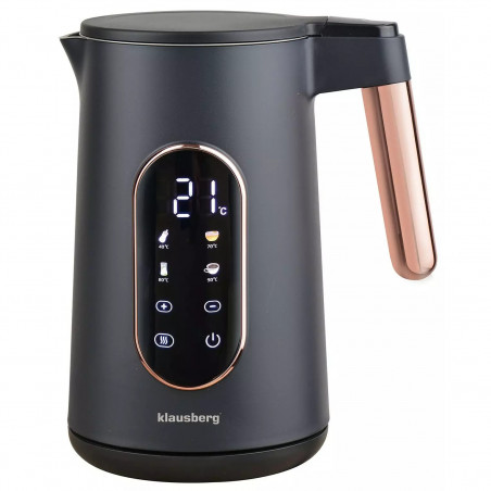 Електрическа кана Klausberg KB 7892, 2200W, 1.7 л, 13 настройки, 4 програми, LED дисплей, Въртяща се основа, Черен/Розово злато