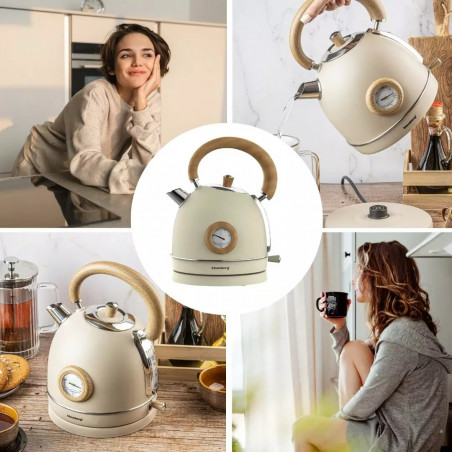 Електрическа кана с термометър Klausberg KB 7906, 2200W, 1.8 л, Индикатор за нивото на водата, Защита от прегряване, Крема