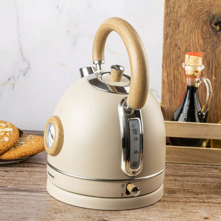 Електрическа кана с термометър Klausberg KB 7906, 2200W, 1.8 л, Индикатор за нивото на водата, Защита от прегряване, Крема